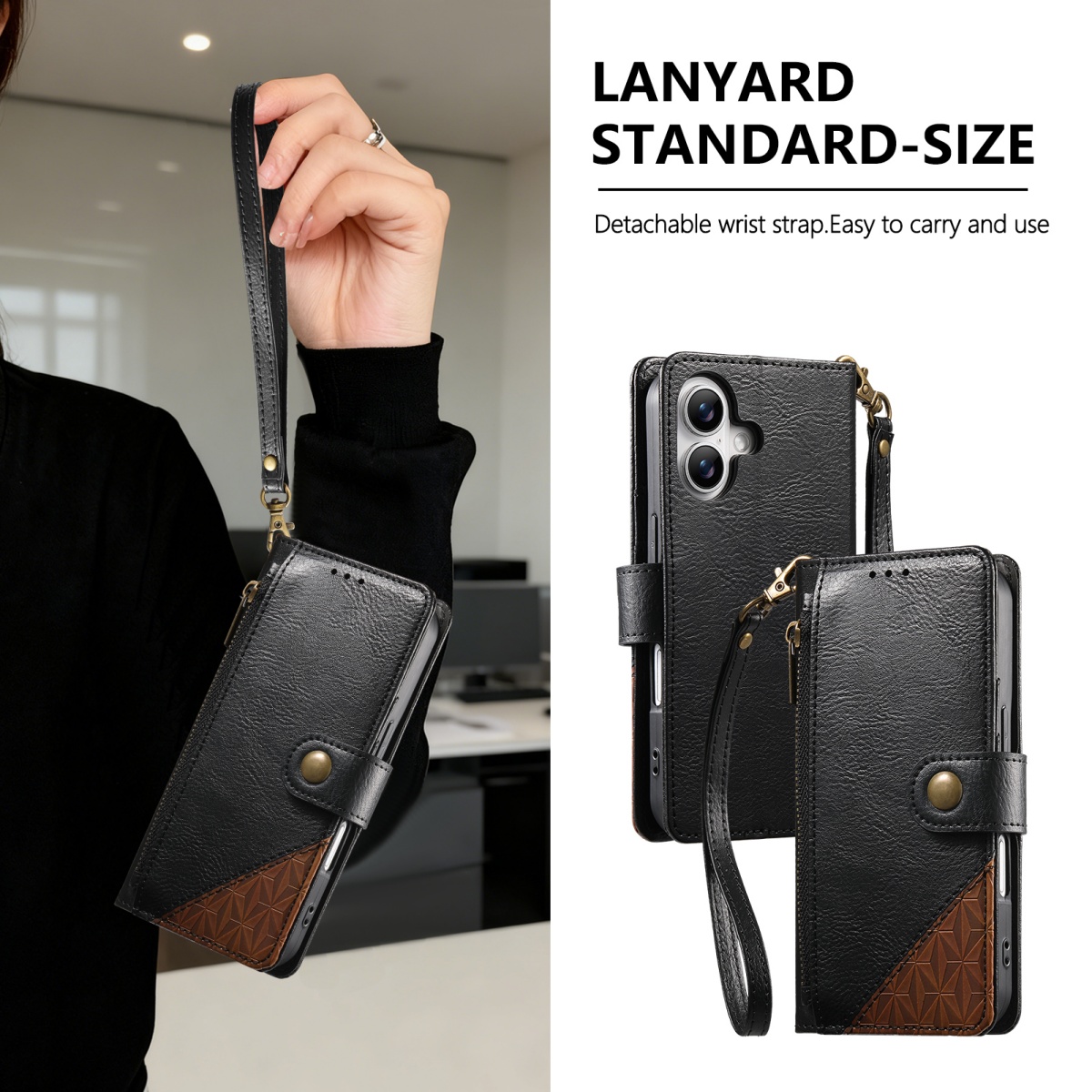 Leather Card Wallet - PU Deri Fermuarlı Bileklik Askılı Cüzdan